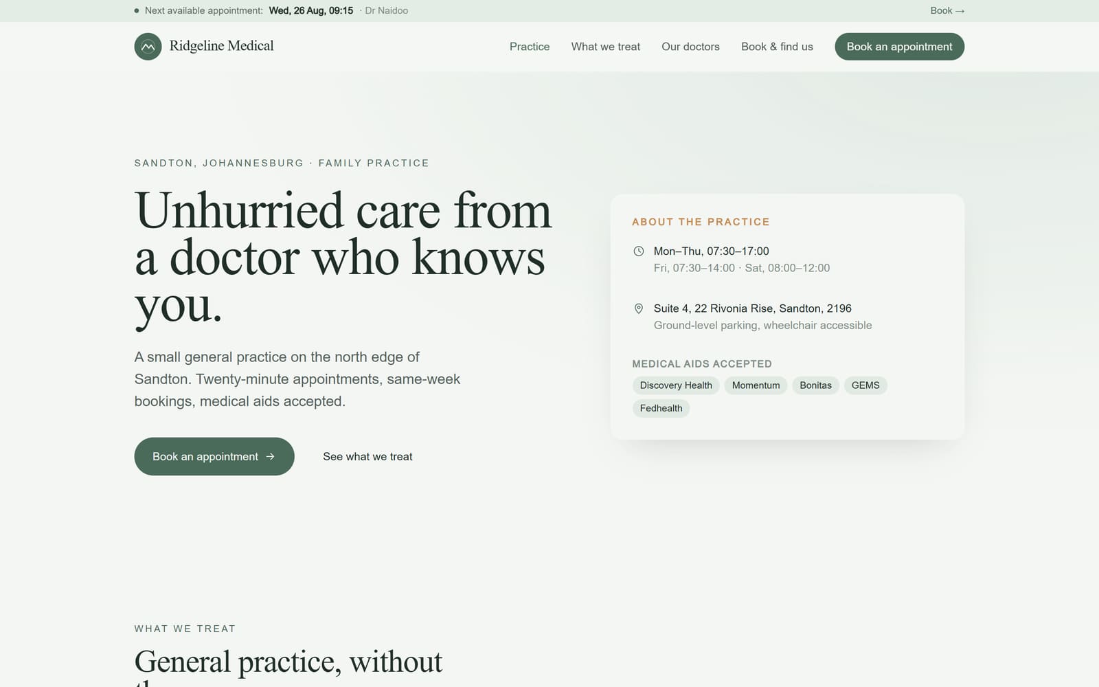 Screenshot of the Ridgeline Medical concept site