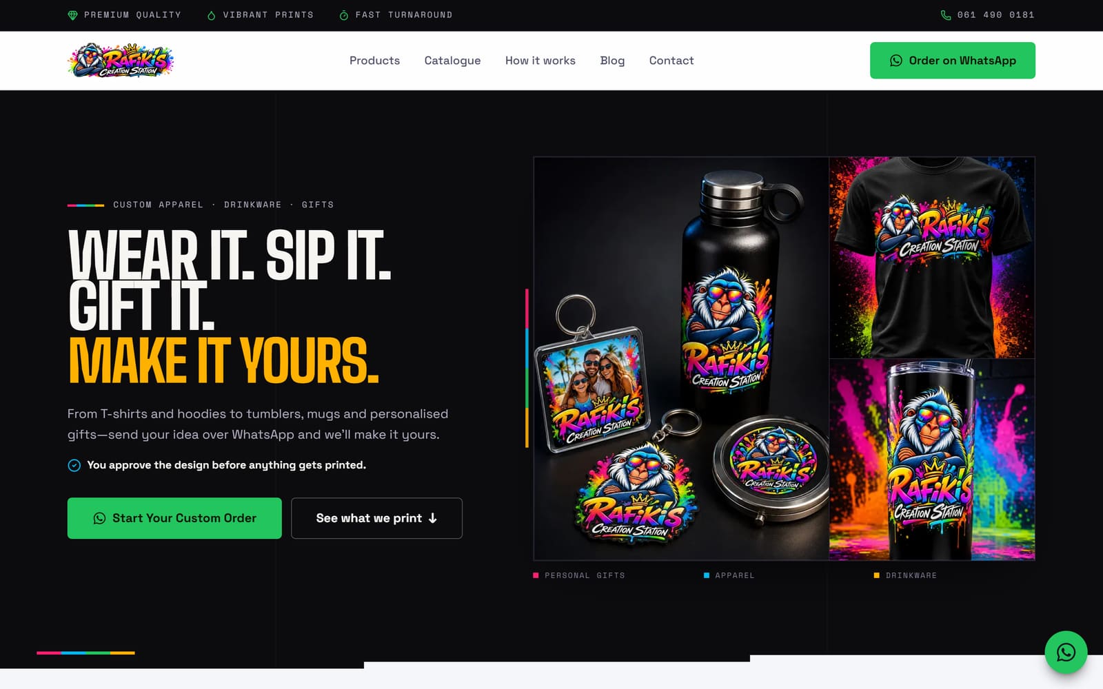 Screenshot of the Rafiki's Creation Station website homepage