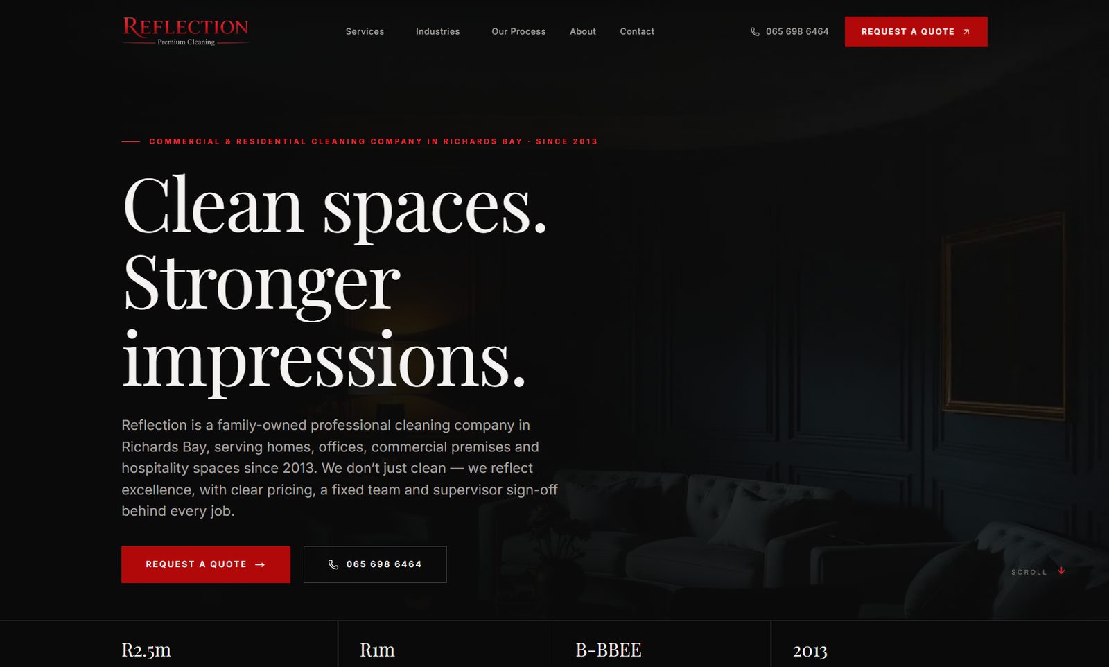 Screenshot of the Reflection Cleaning website homepage
