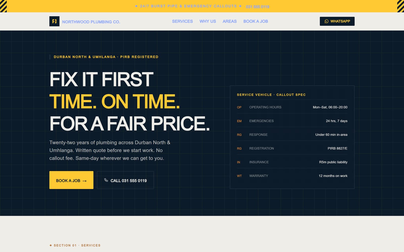 Screenshot of the Northwood Plumbing Co. concept site